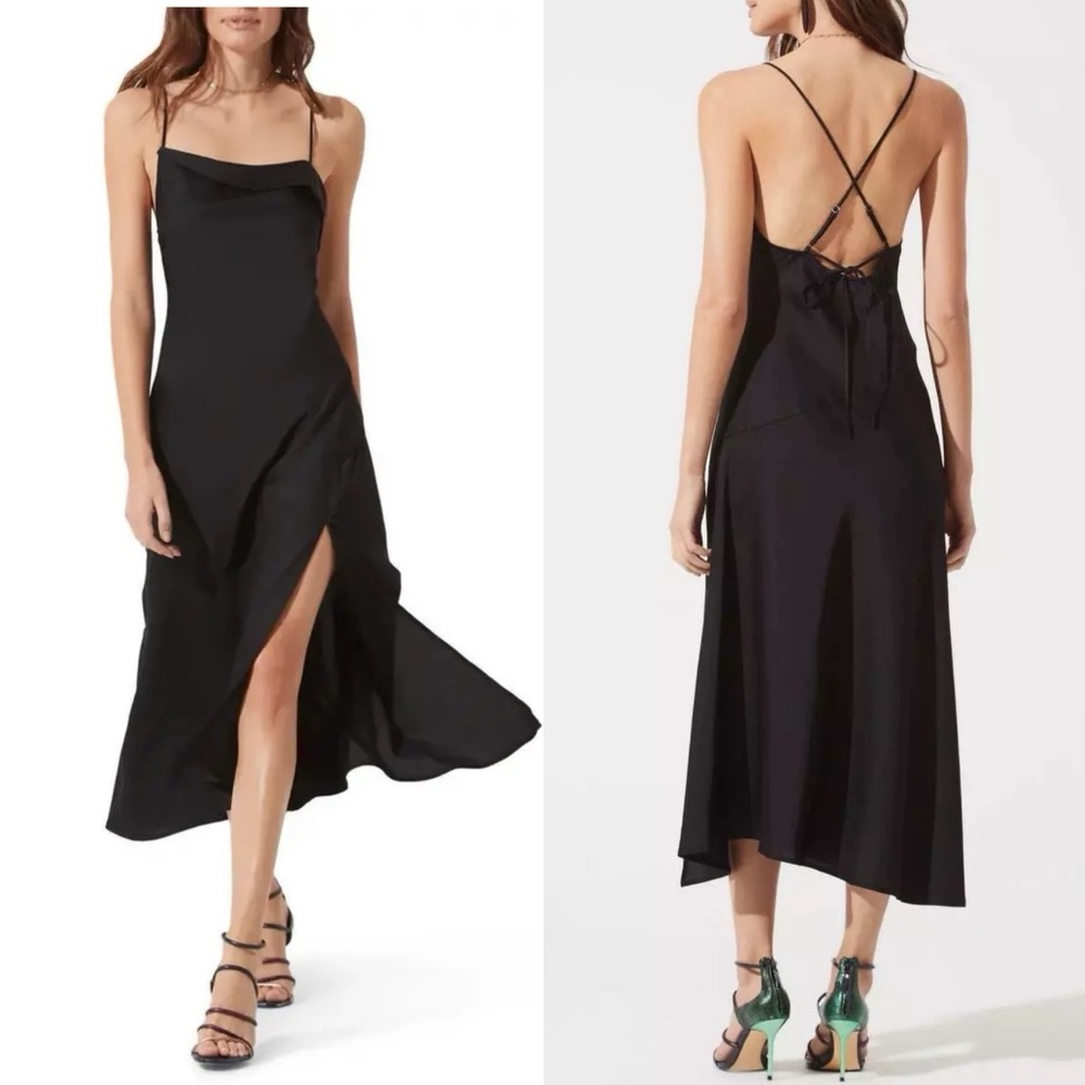 Sale! ASTR THE LABEL Black Satin Cowl Slip Midi Dress Size S